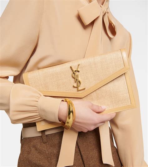 ysl uptown raffia clutch|saint laurent raffia tote.